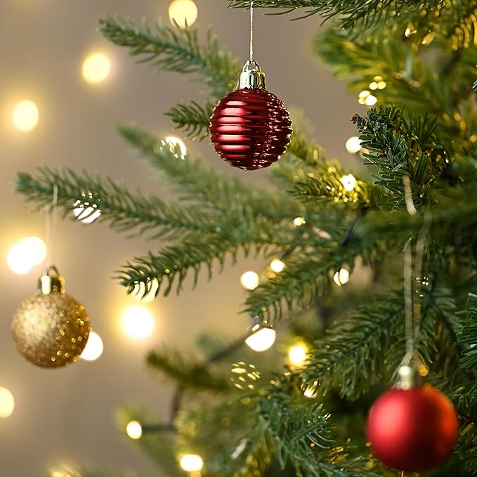 Valery Madelyn 1.57 Inches Small Christmas Tree Decorations Ornament Set for Fall Halloween, 24ct Red and Gold Shatterproof Hanging Ball Ornaments Holiday Party Decor