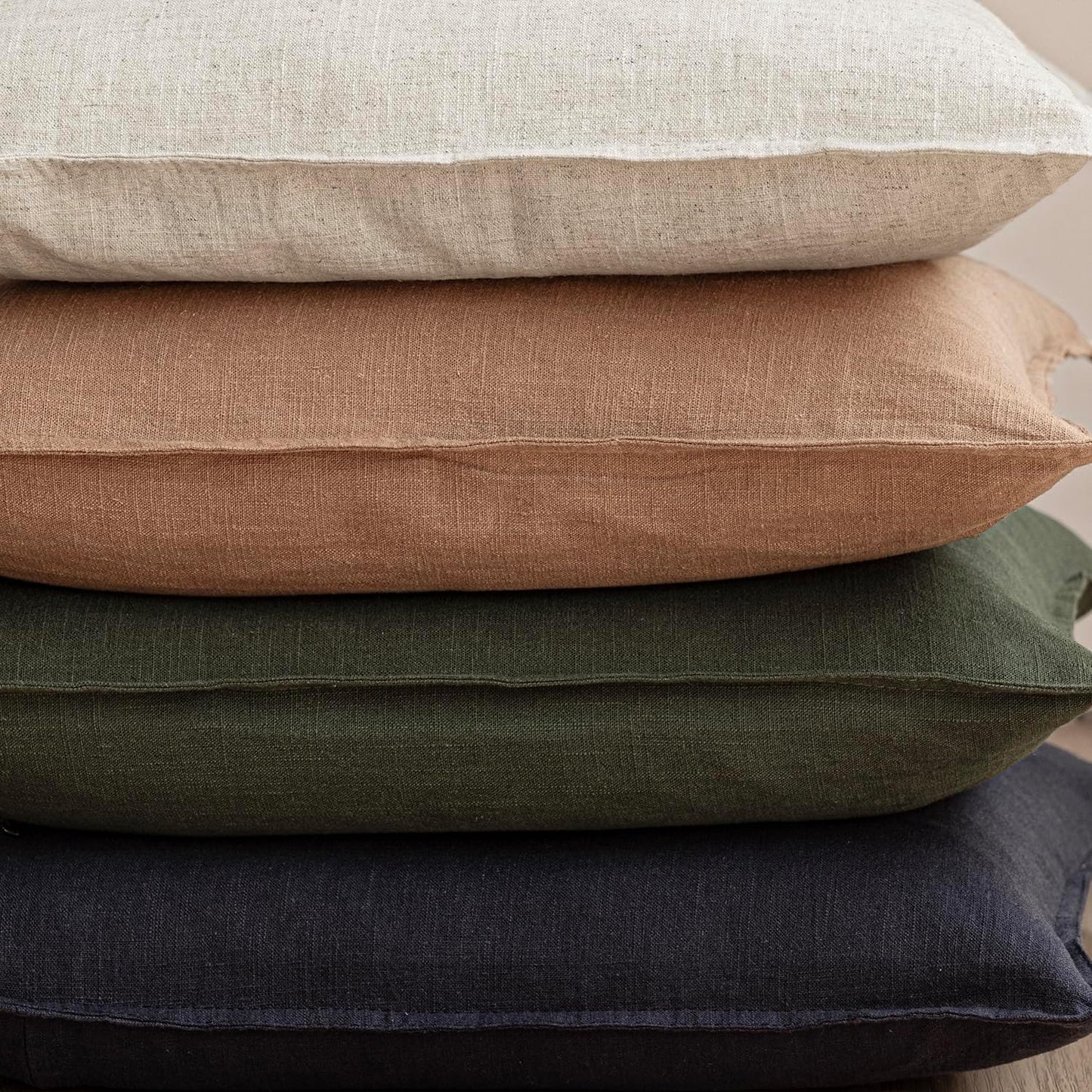 Foindtower Pack of 2, Decorative Linen Solid Throw Pillow Covers Soft Accent Cushion Case Farmhouse Neutral Pillowcase for Chair Couch Sofa Bedroom Living Room Home Decor 24 x 24 Inch Dark Olive Green