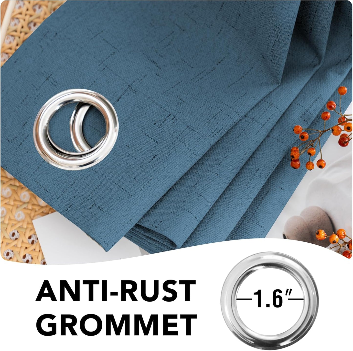 H.VERSAILTEX Linen Blackout Curtains Durable Thick Textured Linen Look 100% Blackout Patio Door Curtain Anti Rust Grommet Extra Wide Sliding Door Curtain Panel, Blue Sapphire, W100 x L108 inch