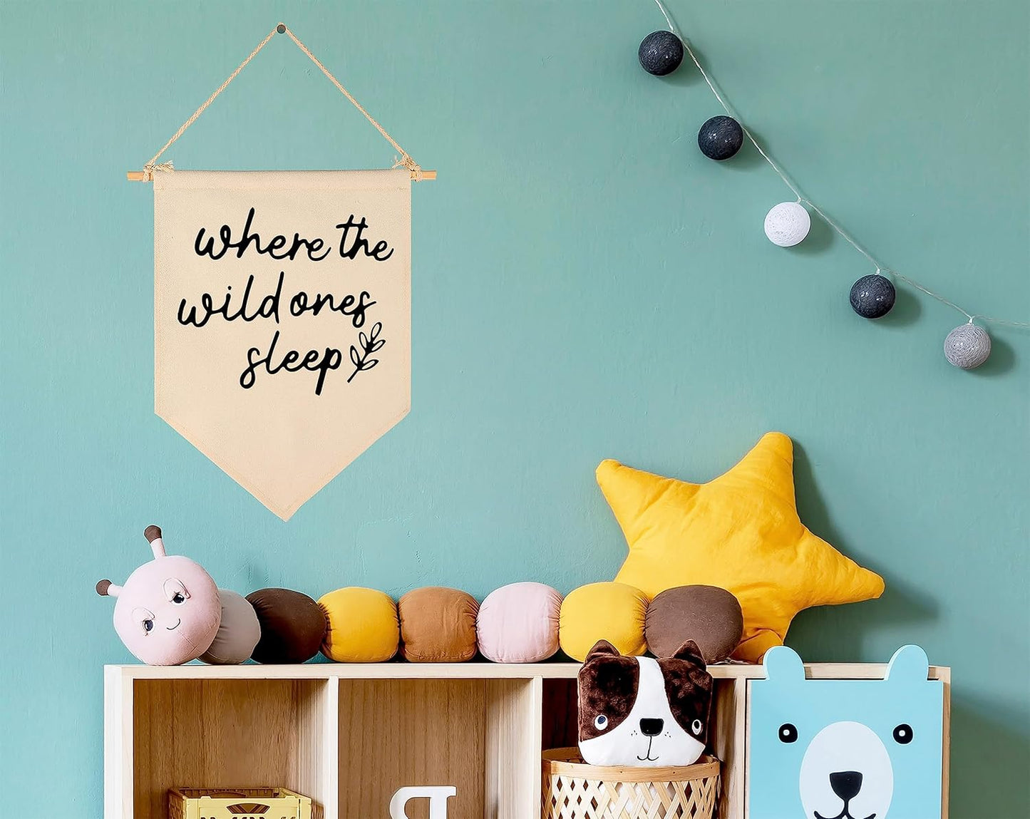 GEANHIL 'Where The Wild Ones Sleep' Natural Beige Banner - Wall Decor Gift for Nursery Bedroom Kids' Room, New Year, Christmas, Birthday
