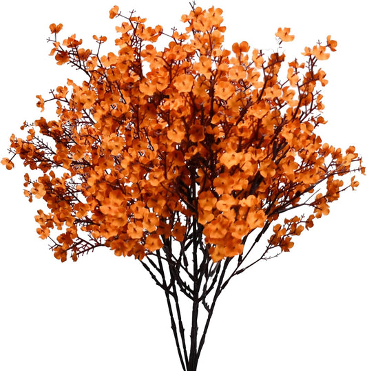 Mandy's Orange Artificial Baby’s Breath Flowers 6 Bundles Silk Gypsophila with Bendable Stems for Fall Centerpiece Wedding Decor and Table Arrangements