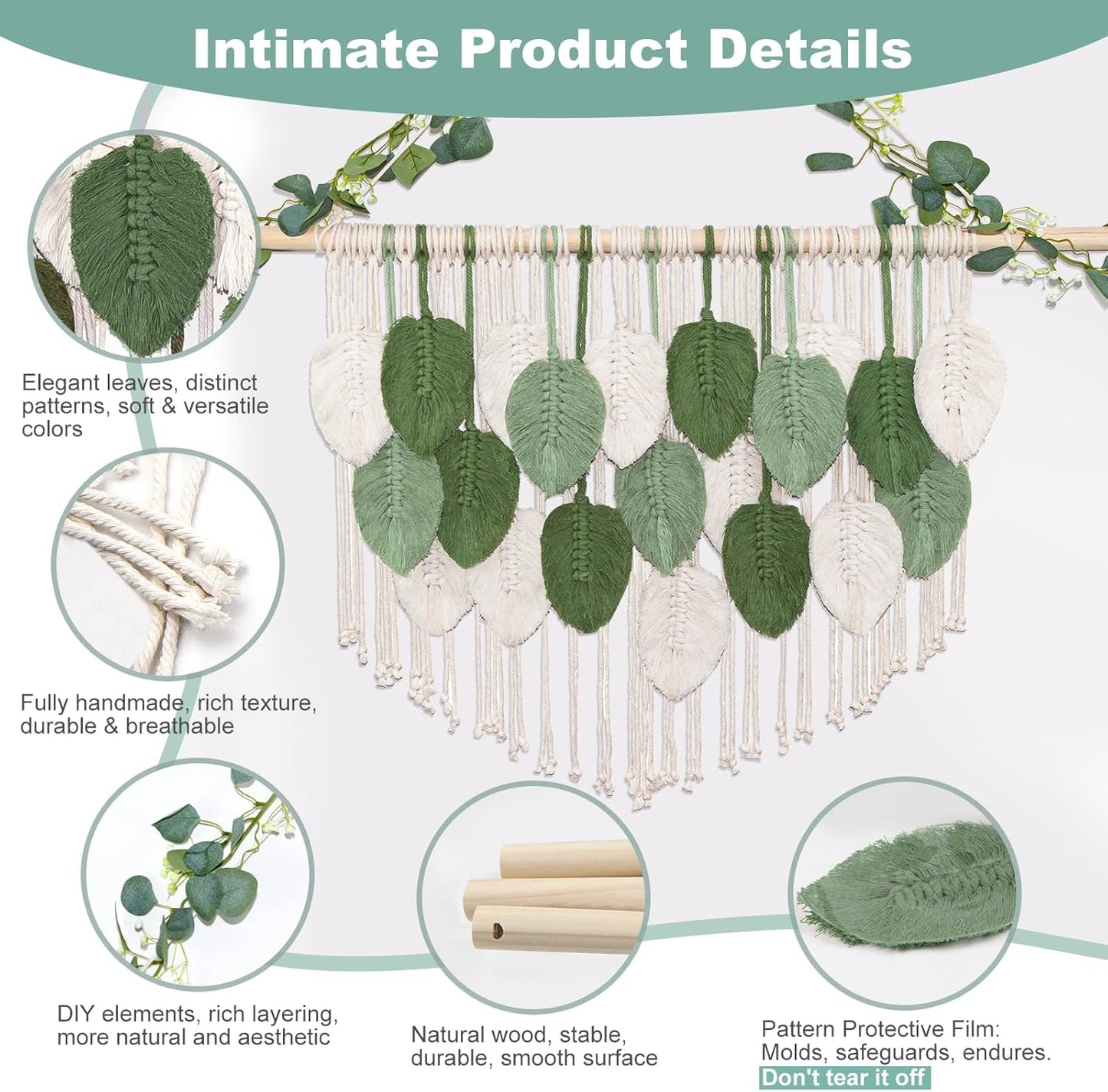 Large Macrame Wall Hanging Handmade Boho Tapestry 43"x32" - Wall Art Decor for Living Room, Bedroom, Wedding (Green)