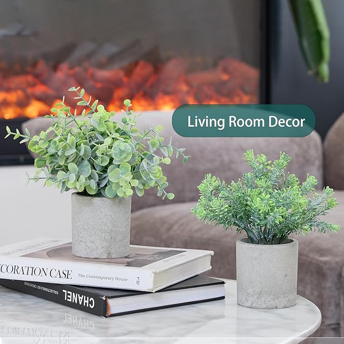 3 Pack Fake Potted Plants Small Artificial Plastic Eucalyptus Topiaries Lifelike Faux Plants for Home Office Coffee Room Desk Decor
