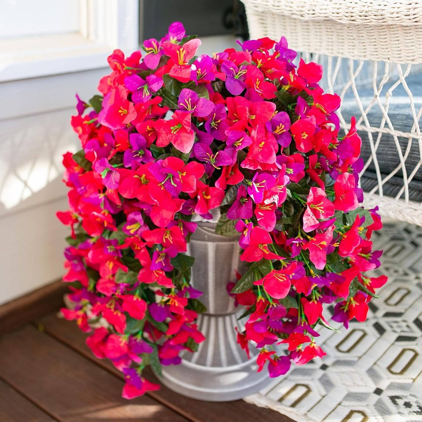 HyeFlora Bougainvillea Artificial Hanging Flowers Plants for Outdoors Decoration, 2pcs Fake Flowers Silk Bougainvillea Vines Realistic UV Resistant Faux Flowers for Outdoor Planters Porch Patio, Mix