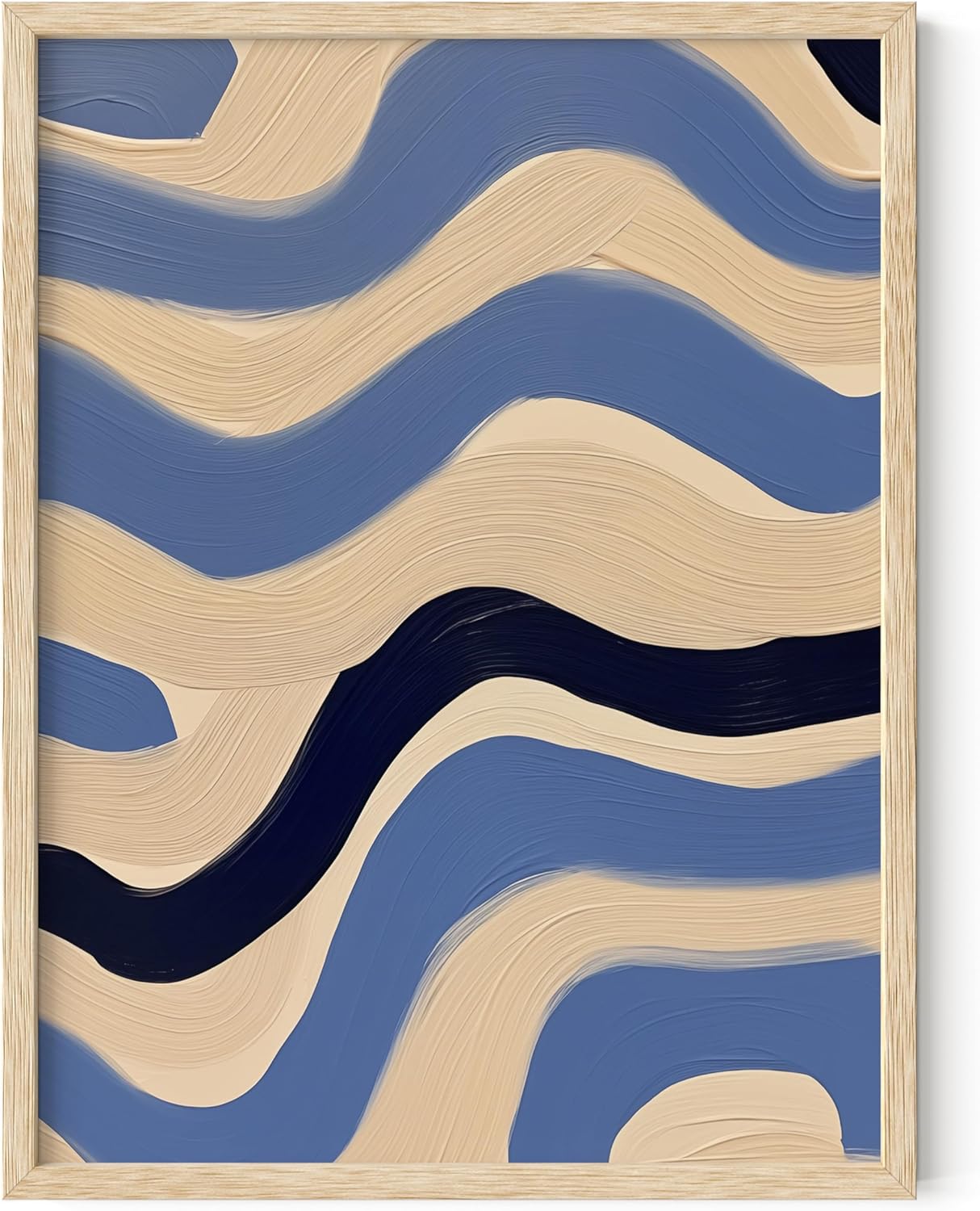 HAUS AND HUES Modern Abstract Wall Art - Blue and Green Living Room Art, Modern Artwork for Walls, Minimalist Picture for Living Room(Blue Abstract Pattern 4, Beige Frame, 12x16)