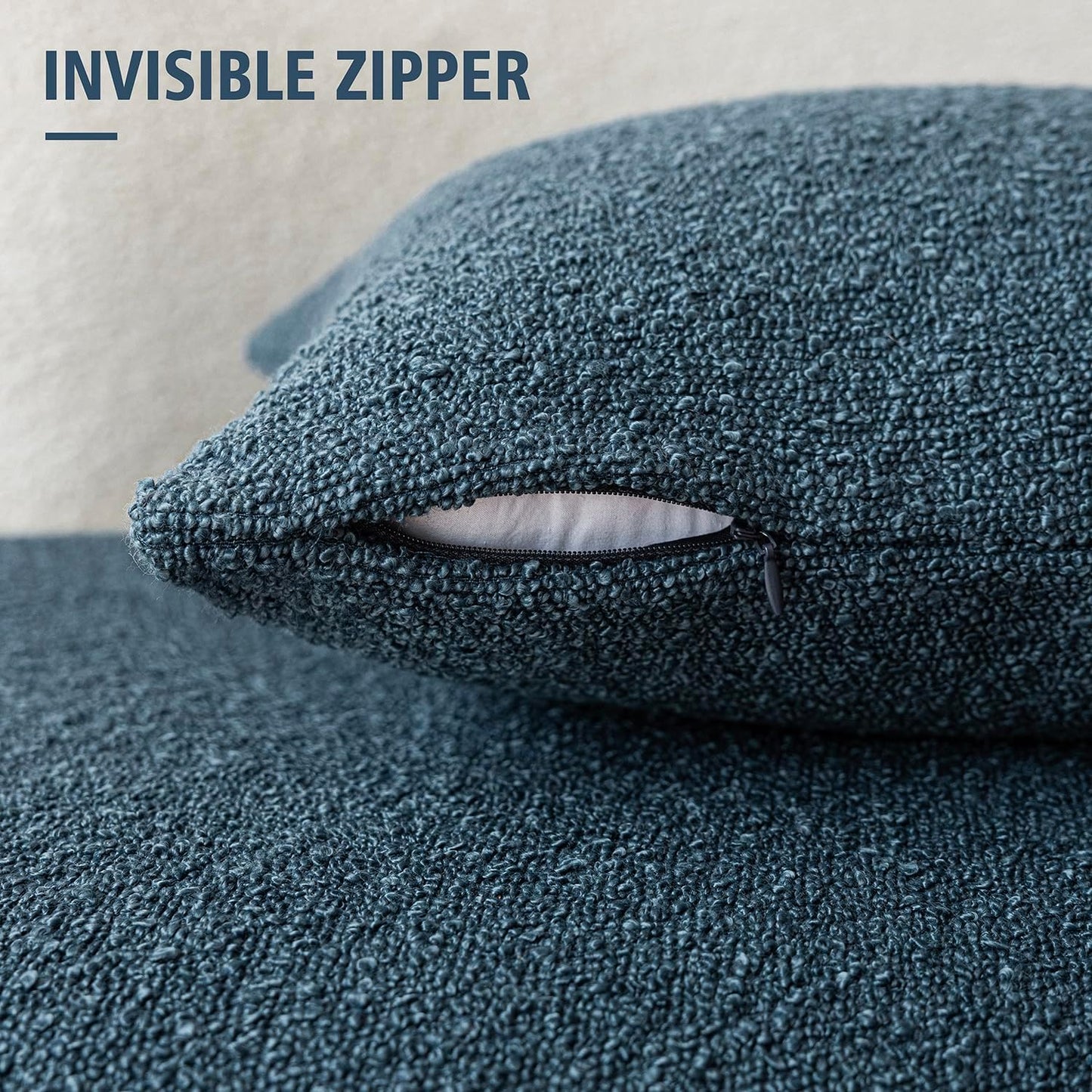 Foindtower Textured Boucle Throw Pillow Covers Accent Solid Lumbar Pillow Cases Cozy Soft Decorative Couch Cushion Case for Chair Sofa Bedroom Living Room Home Decor, 12 x 20 Inch,Blue