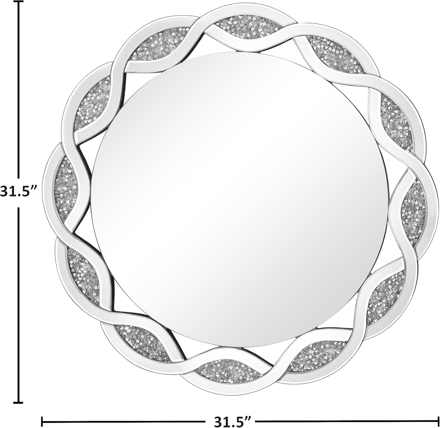 Crystal Decorative Mirror-32 x32 Gorgeous Silver Mirror Crush Diamond Mirror for Wall Decoration Bedroom Bathroom Dining Room and Living Room