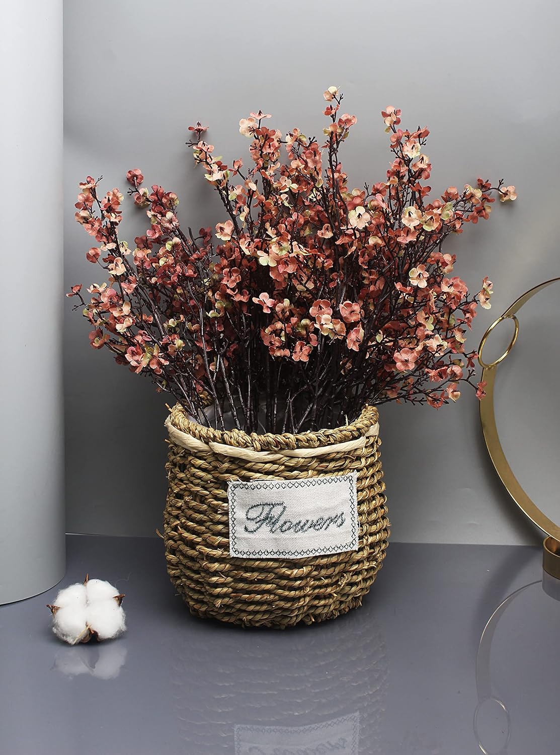 JAKY-Global Babys Breath Silk Artificial Flowers 12 Bundle European Fake Plants Farmhouse Decor Fall Decoration Bouquets DIY Home Garden (Beige Brown-12pcs)