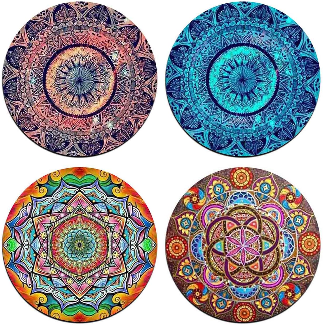 Mandala Pattern Round Coaster Set - Made of Recycled Rubber - Set of 4