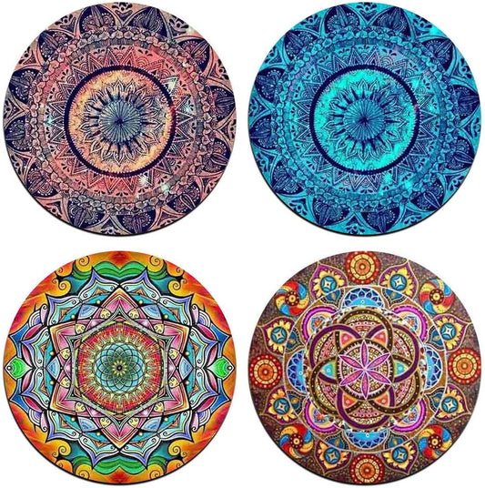 Mandala Pattern Round Coaster Set - Made of Recycled Rubber - Set of 4