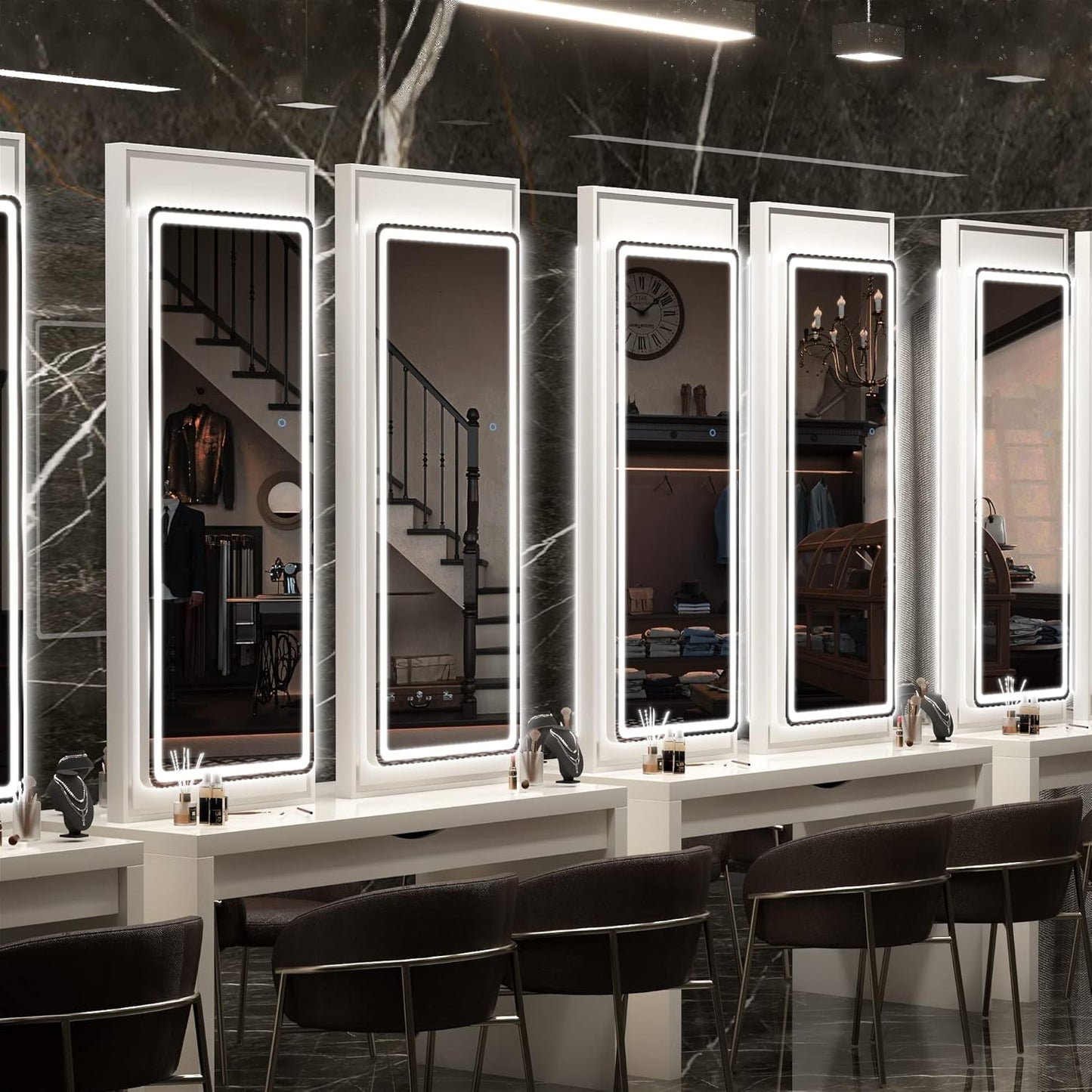 Hasipu LED Door Mirror Full Length, 44.1" x 15.8" Lighted Over The Hanging, Full Body Wall Mounted, Light Up Long Dressing, Round White