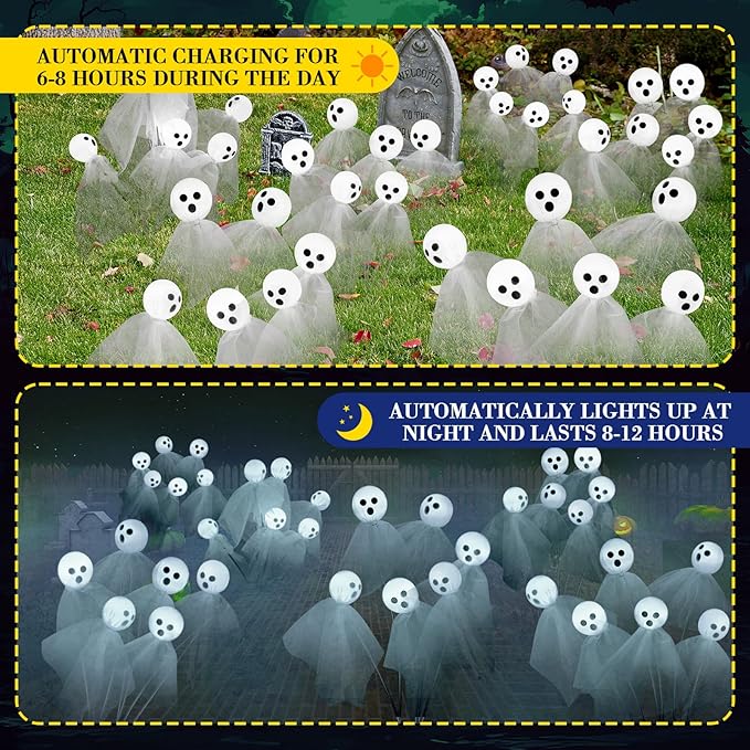 VIHOSE 6 Packs Halloween Solar Lights Outdoor 36 LED Solar Ghost Pathway Lights Waterproof Spooky Ghost Path Light Outdoor Halloween Decorations for Outside Garden Lawn Yard Decors (White)