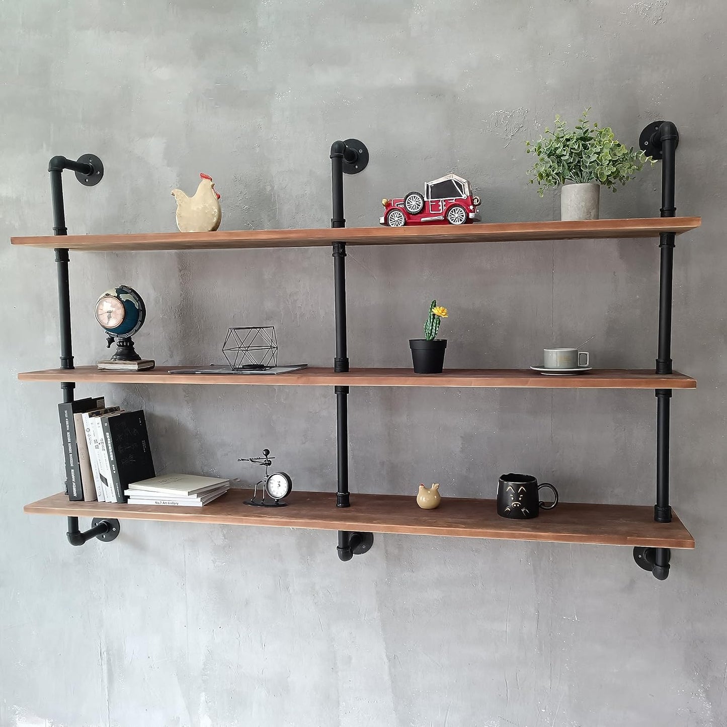 Floating Shelves for Wall Bookshelf Industrial Pipe Shelving Shelves Natural Wood Planks 60 inch Rustic Wall Shelves Hanging Bookshelves Farmhouse Kitchen Shelving