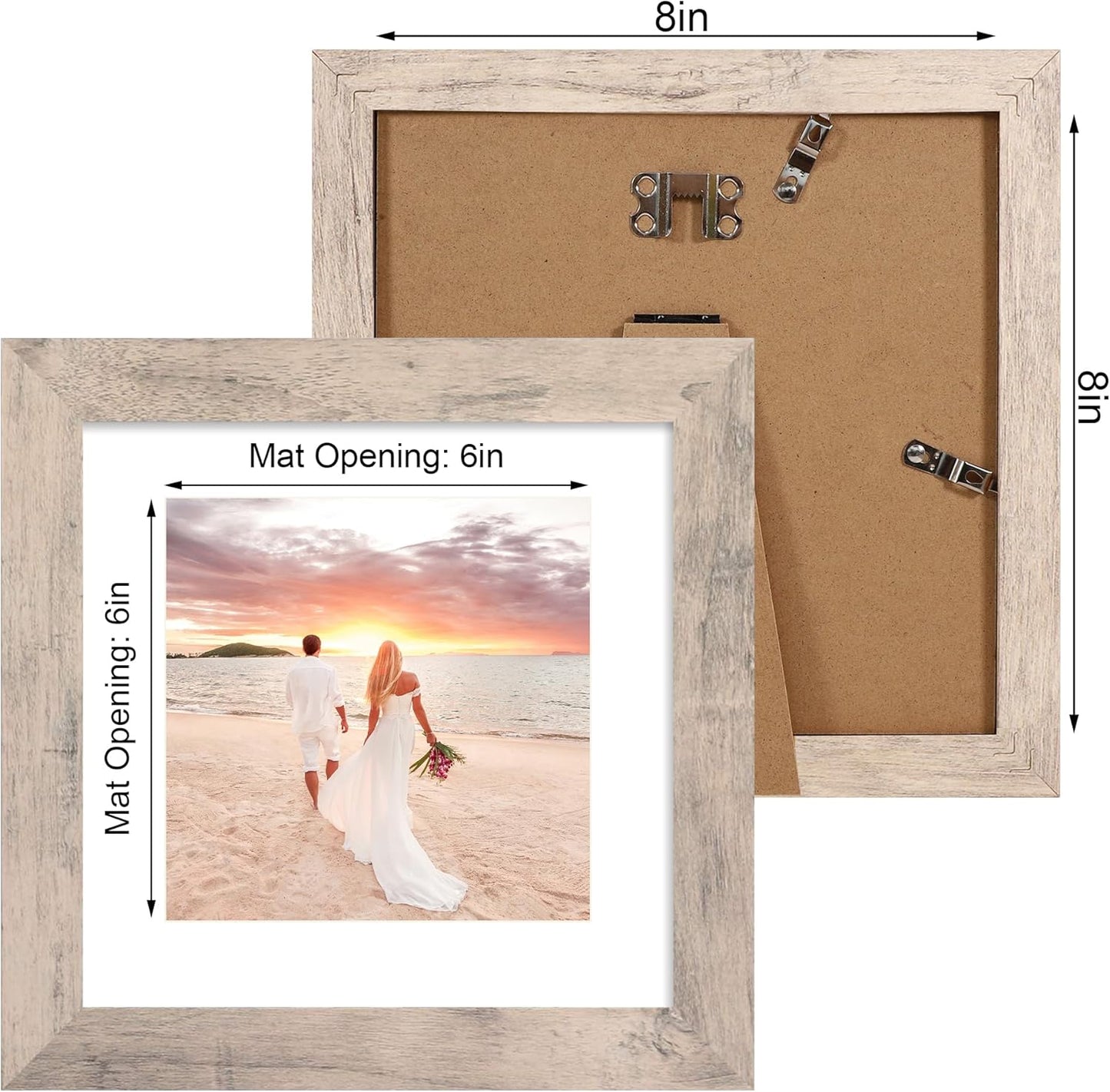 iRahmen 8x8 Picture Frames Set of 4 with High Definition Real Glass, Smoke Gray Frame Display 6x6 Pictures with Mat or 8 x 8 Without Mat, Wood Square Photo Frame for Wall Mount and Tabletop Display