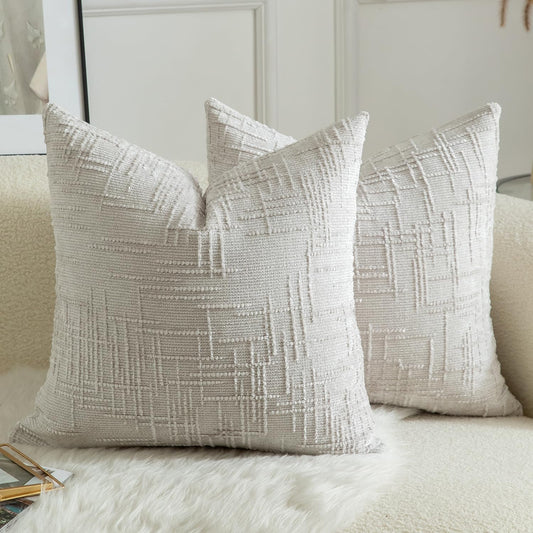 MANDIOO Pack of 2 Soft Chenille Textured Throw Pillow Covers Square Accent Solid Decorative Cushion Cover Cozy Farmhouse Pillow Case for Couch Sofa Bed Living Room 24x24 Inch Pearl Gray