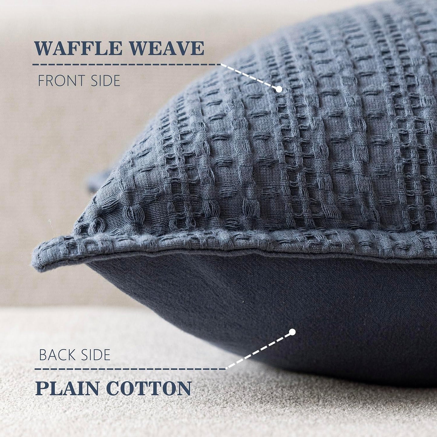 Foindtower Set of 2 Decorative Cotton Waffle Weave Lumbar Throw Pillow Covers Euro Shams Cushion Covers Accent European Pillowcase for Bed Couch Bedroom Living Room Home Decor 12×20 Inch Blue
