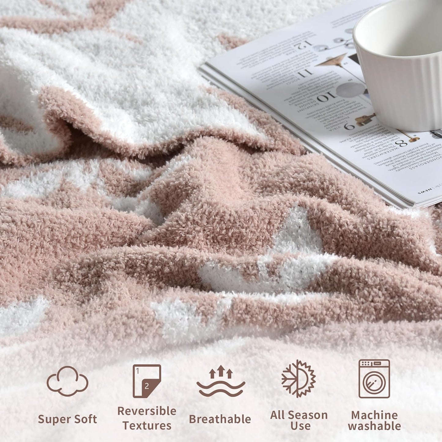 Leaf Pattern Throw Blanket Soft Cozy Spring Blanket for Bed, Couch, Sofa Lightweight Breathable Stylish Seasonal Home Decor Blanket Dusty Rose 50x60 Inches