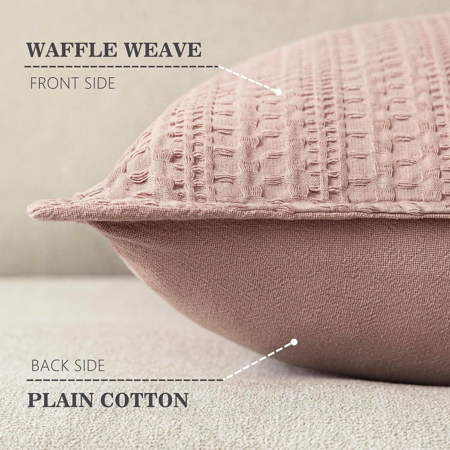 Foindtower Set of 2 Decorative Cotton Waffle Weave Throw Pillow Covers Euro Shams Cushion Covers Accent European Pillowcase for Bed Couch Sofa Bedroom Living Room Home Decor 18×18 Inch Dusty Pink
