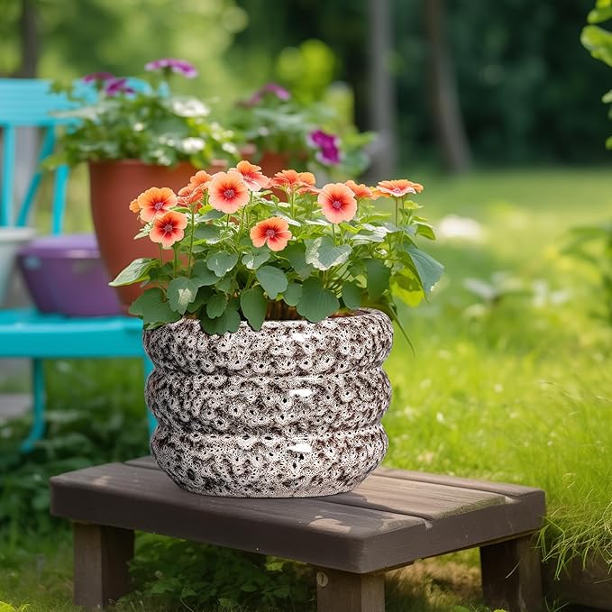 SQOWL Ceramic Pots for Plants - 10 Inch Plant Pot with Drainage Hole, Ceramic Planter for Indoor Plants, Round Flower Pots Outdoor, Modern Planter, House Home Room Decor, Gifts for Plant Lover, White