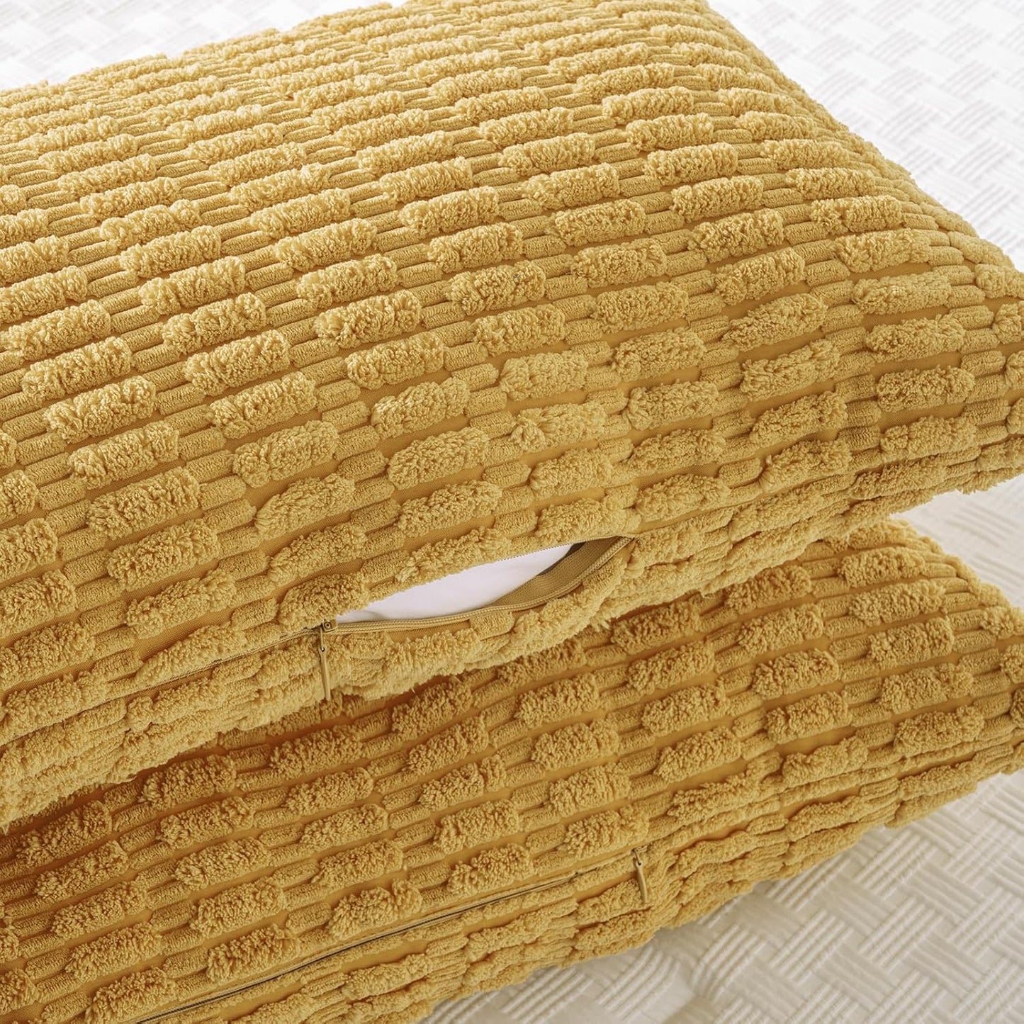 Fancy Homi Mustard Yellow Long Body Lumbar Lumbar Decorative Throw Pillow Covers 14x36 Inch for Bed Couch Bedroom Bench, Soft Corduroy Rectangle Solid Pillow Case, Rustic Farmhouse Boho Room Decor