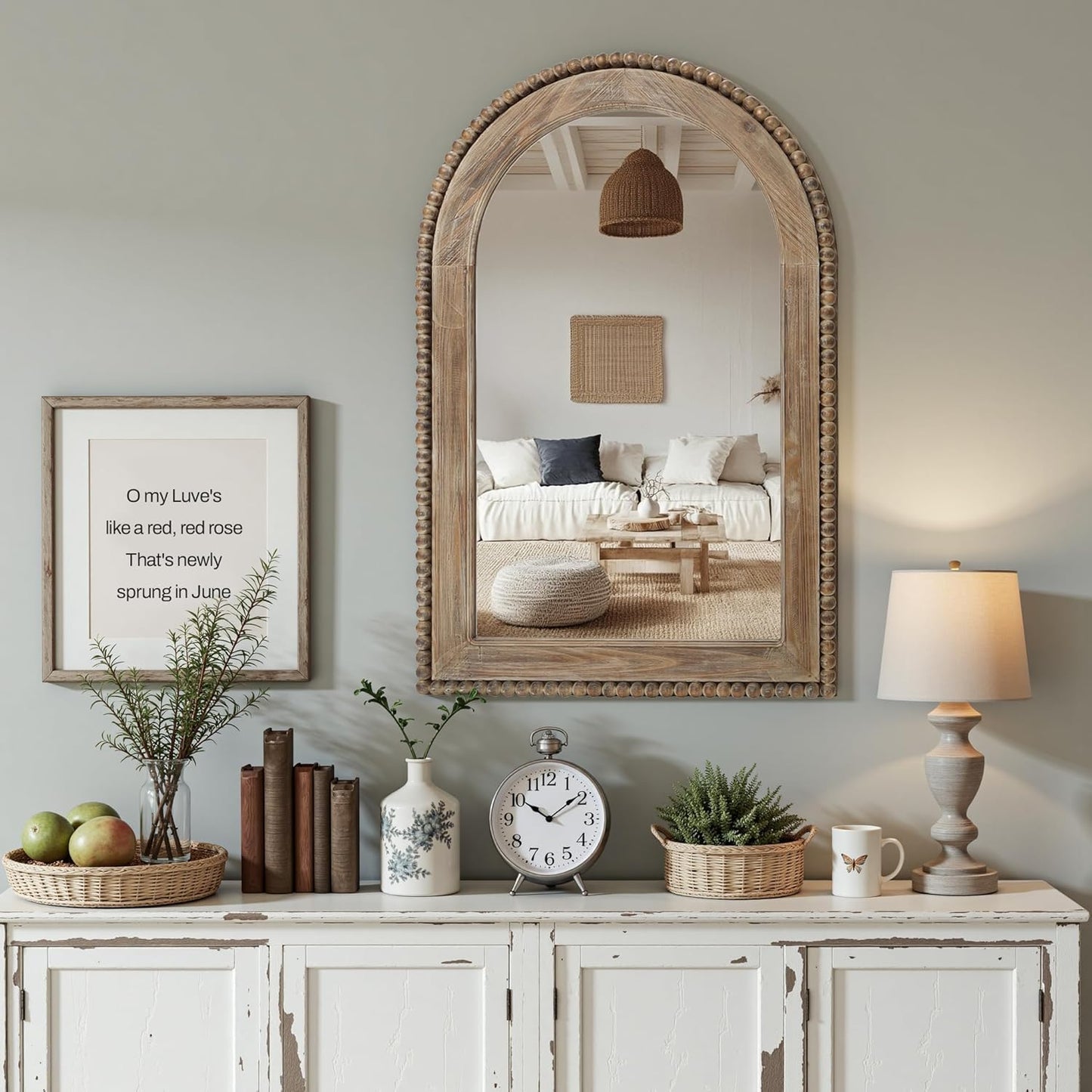 LuxenHome Arch Wall Mirror, 26"x40" Wood Framed Wall Mirrors, Farmhouse Decorative Wooden Mirror, Accent Entryway Wall Mirror, Wall Mounted Mirror Living Room Wall Decor