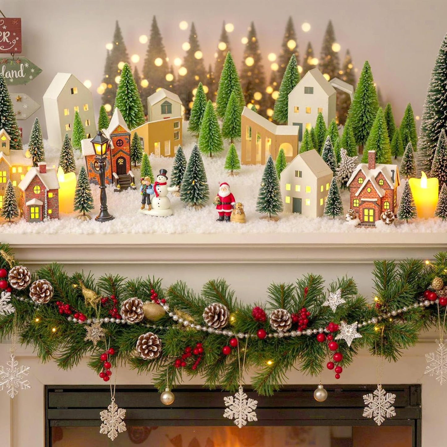 LOVEINUSA 40PCS Mini Christmas Trees, 5 Sizes Artificial Sisal Trees Bottle Brush Xmas Trees with Wooden Base for Xmas Winter Home Table Decoration