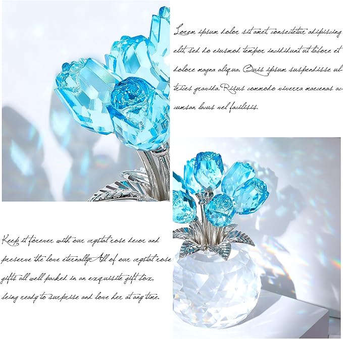 Crystal Light Blue Rose Flower Collectible Figurine, Rose Bouquet Floral Wedding Romantic Gifts for Wife, Mom, Women on Mother's Day, Valentine's, Anniversary, Christmas