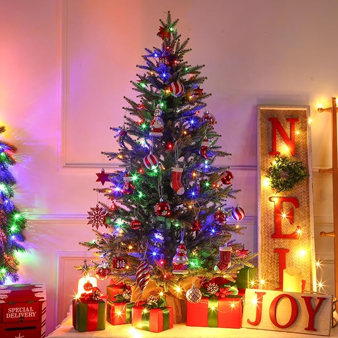 4ft Prelit Artificial Small Mini Christmas Tree with Color LED Lights, Remote Control and Timer, Perfect for Xmas Decor, Wedding Dining Table top, Home, Kitchen,4 Foot