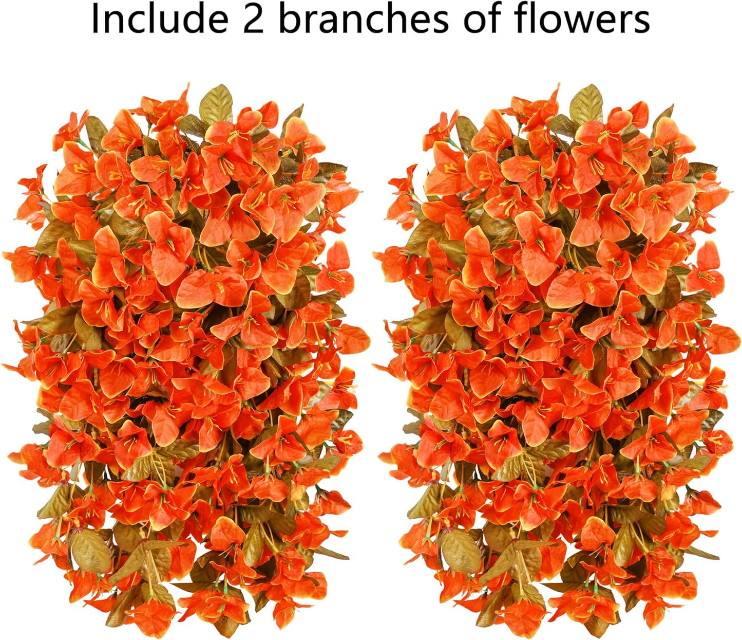 HyeFlora Bougainvillea Artificial Hanging Flowers Plants for Outdoors Winter Decoration, 2pcs Faux Bougainvillea Vines Orange Fake Flowers Realistic UV Resistant Silk Flowers for Outside Planter Yard