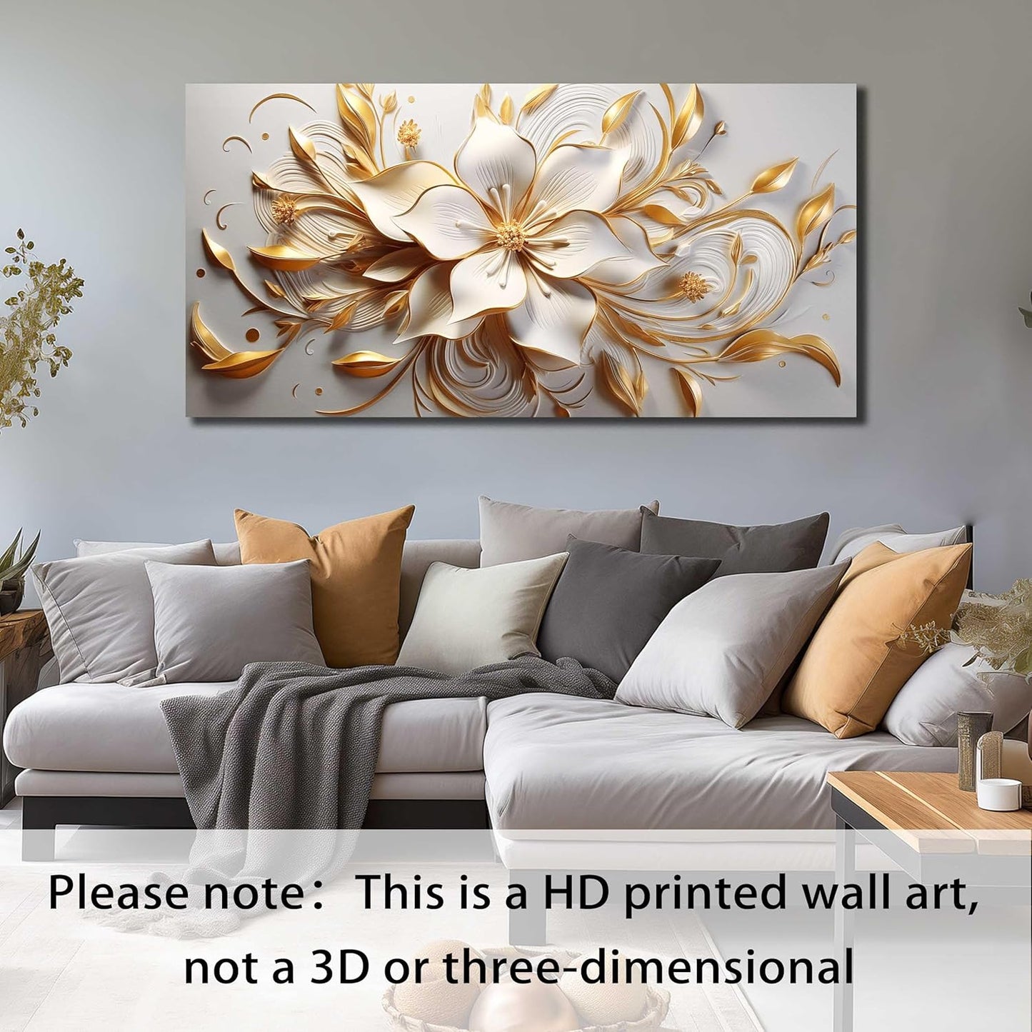 Flower Canvas Wall Art for Bedroom White and Gold Wall Decor for Living Room Wall Art for Dining Room Large Size 29" x 58"