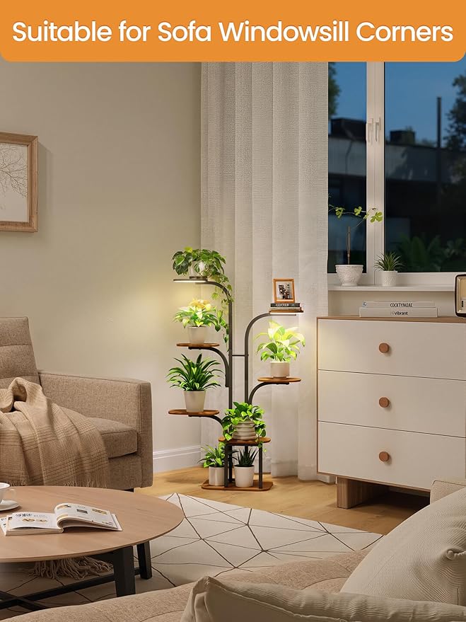 Plant Stand Indoor with Grow Lights – Tiered Metal Shelf Small Corner Rack for Multiple Succulent Herb Pot Display