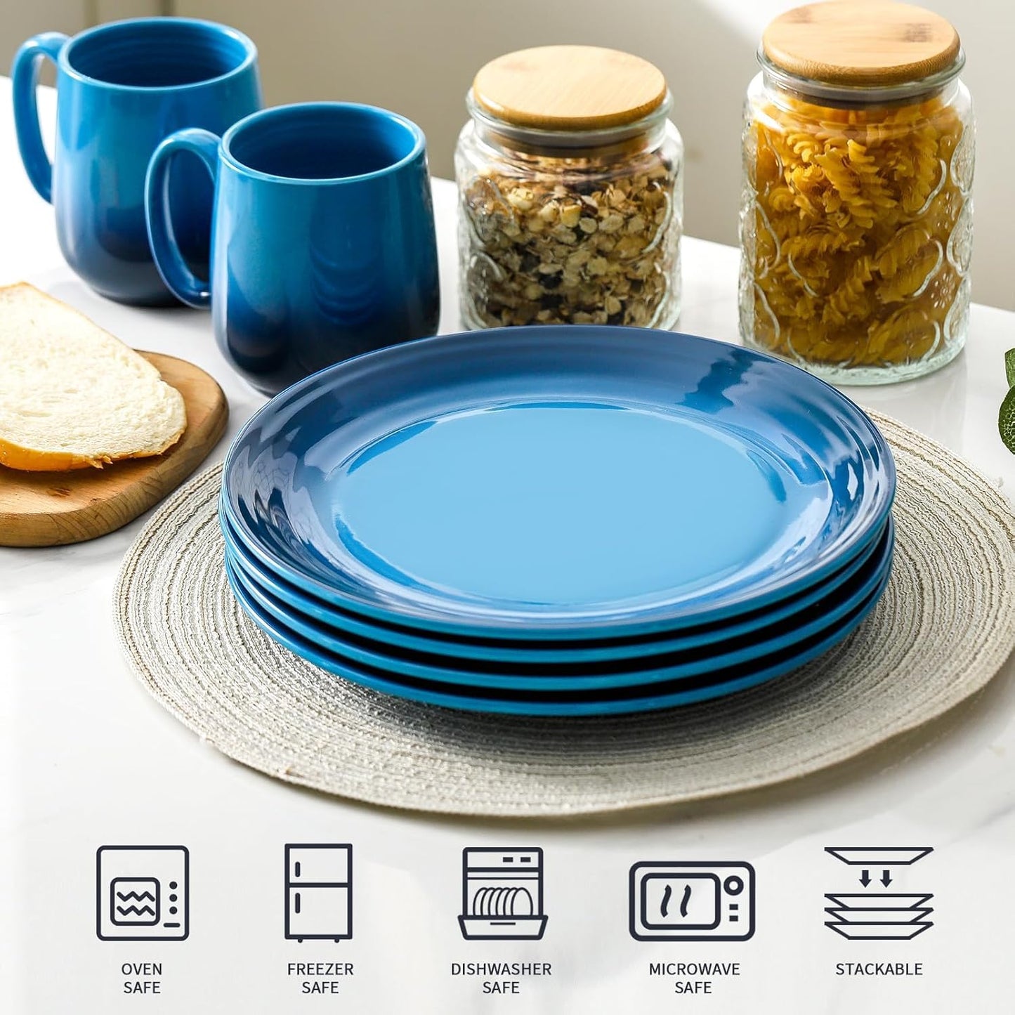 Hasense Ceramic Dinner Plates Set of 2, 10 Inch Premium Dinnerware Dishes, Salad Serving Plates Elegant & Durable, Oven, Microwave & Dishwasher Safe, Perfect for Family and Entertaining, Gradient Blue