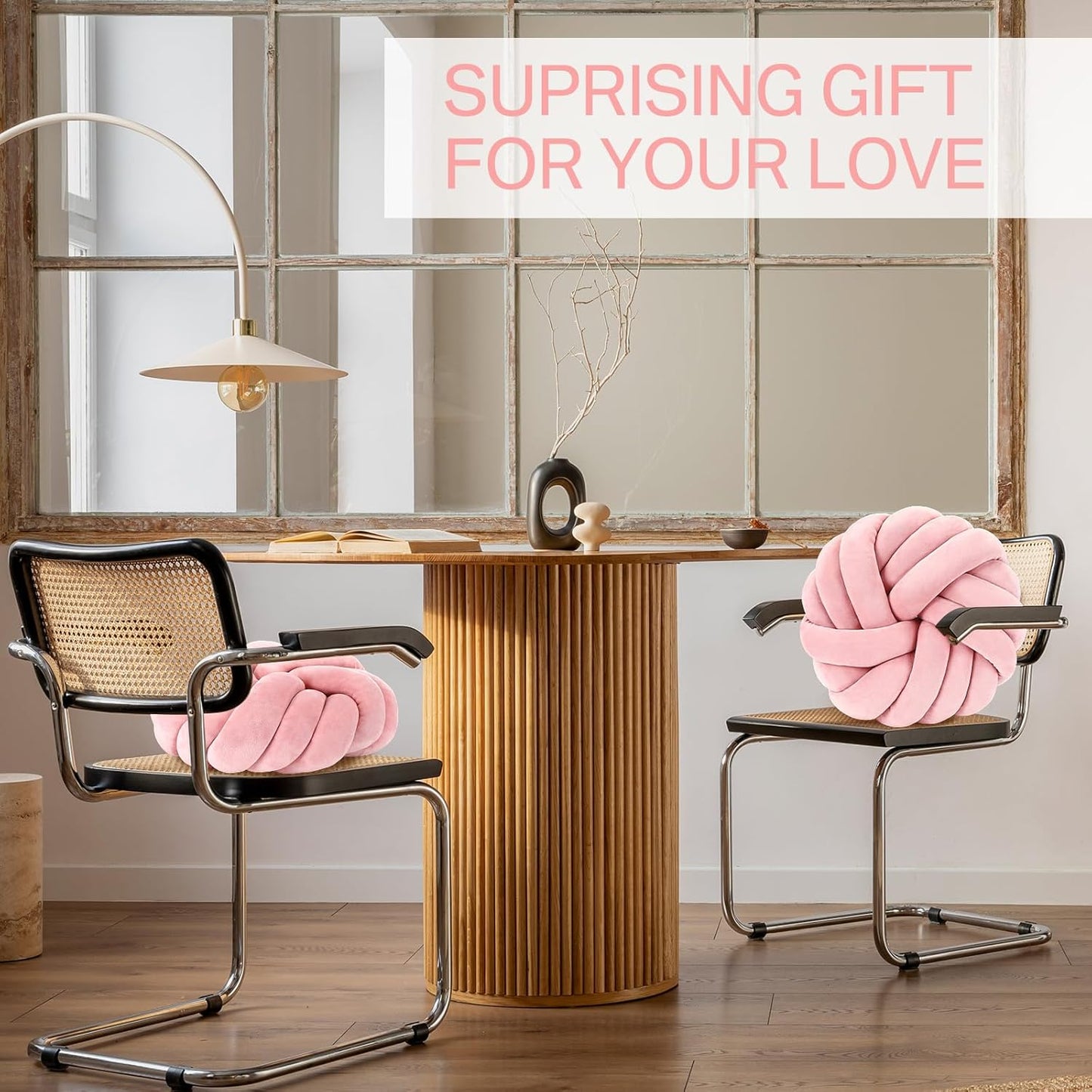 Fumete 2 Pcs 14 Inches Knot Pillow Round Throw Soft Plush Knot Ball Pillow Handmade Knotted Modern Home Decorative Cushion for Bed Bedroom, Sofa, Couch (Light Pink)