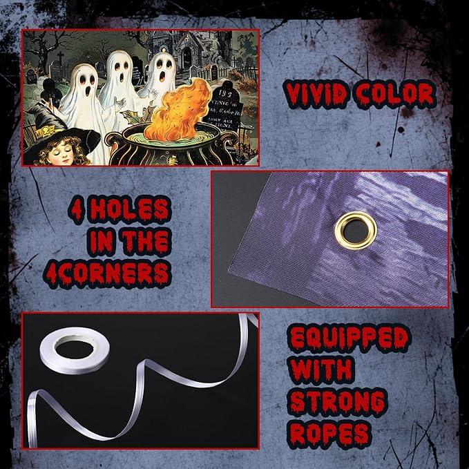 Tioncy 3 Pcs Halloween Window Door Covers Decorations Set Halloween Window Curtains Spooky Night Trick or Treat Skull Pumpkin Ghost Castle Pattern Banner Porch Indoor Outdoor Decoration