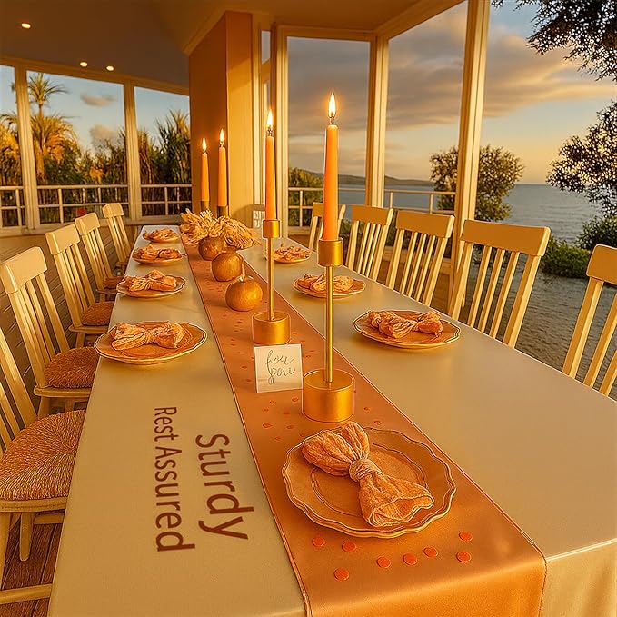 YUMORE 3-Packs Taper Candle Holders - Pillar Candlesticks Solid Stainless Steel Stands for Church, Wedding Centerpieces, Dining Table, Mantel Decor, Fireplace Party, Modern Farmhouse(Gold)