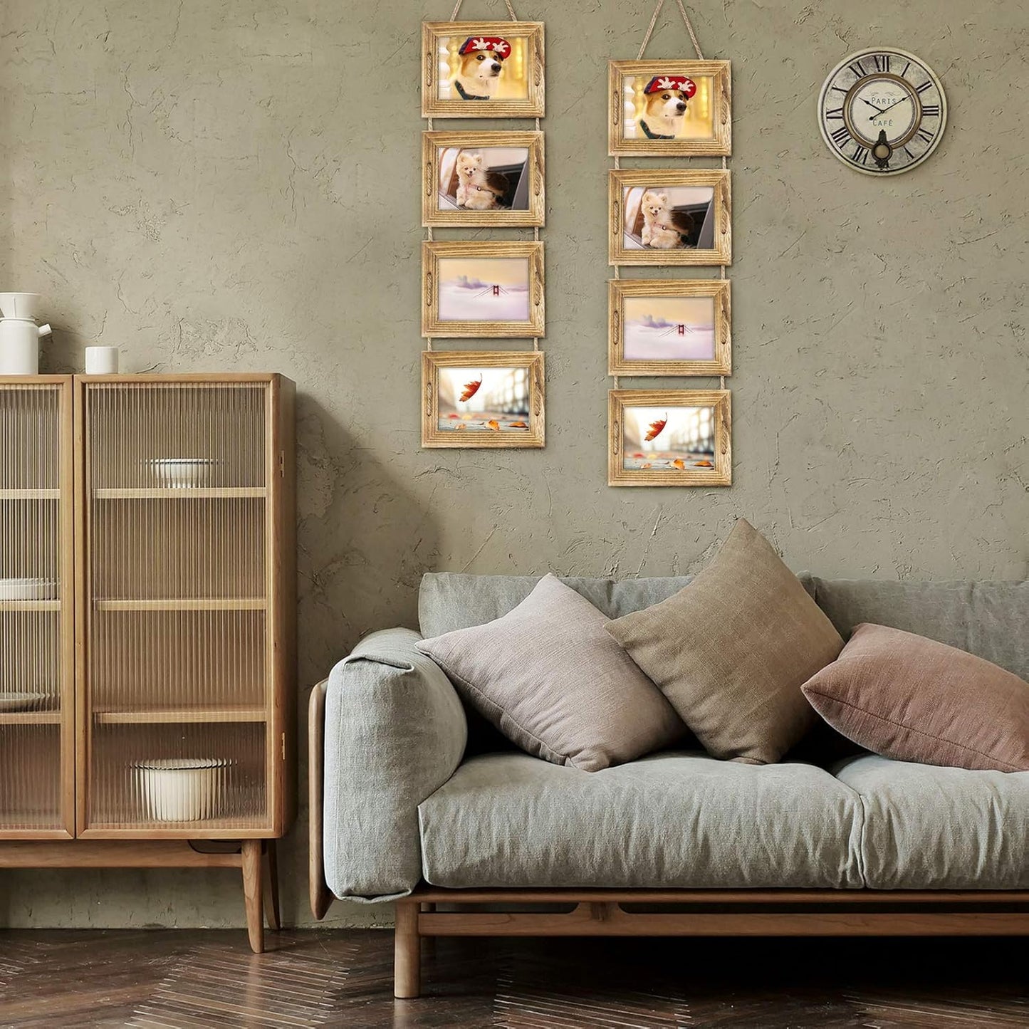 DLQuarts 5x7 Hanging Collage Picture Frames Wall Decor, 4-Opening 5x7 Matted to 3.5x5 Photo Rustic Wood Frame with Hemp Rope, 2 Pack, Carbonized Brown