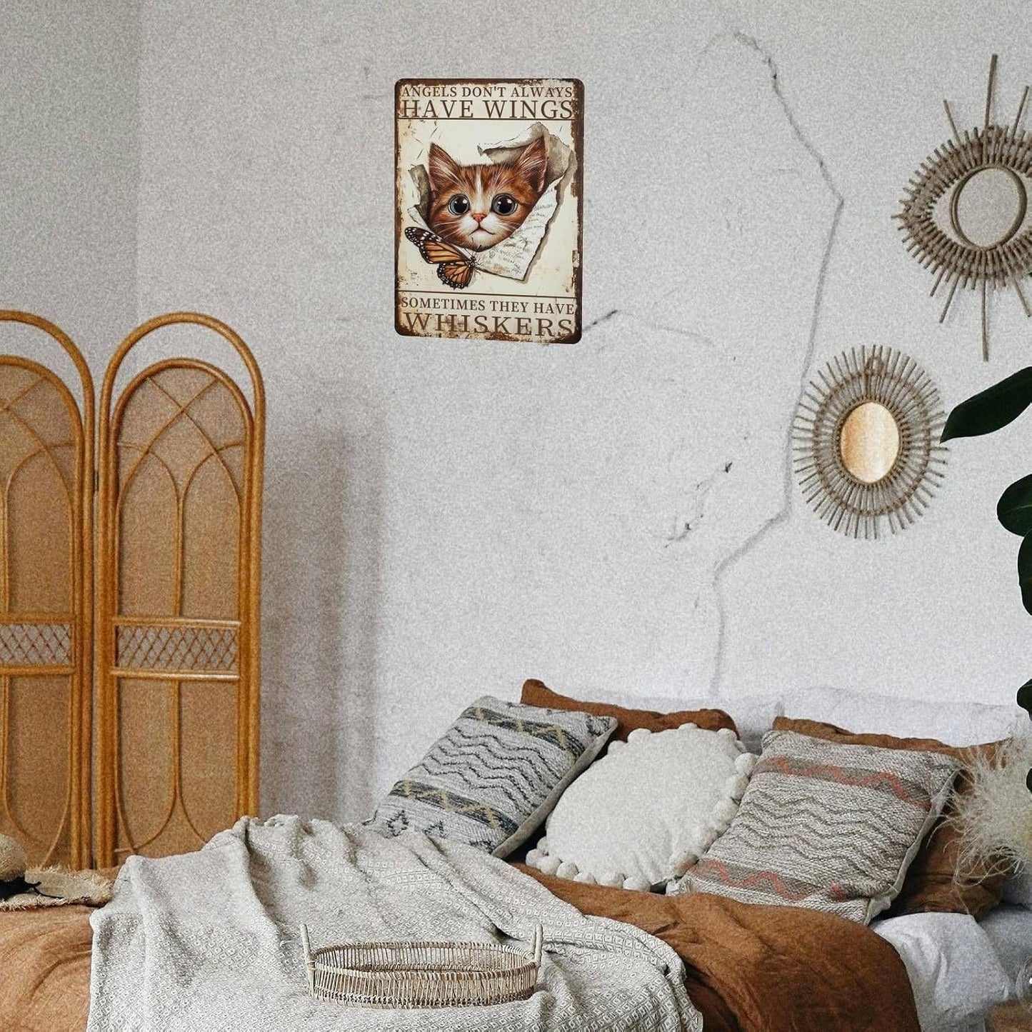 Funny Cat Metal Signs Vintage Angels Don't Always Have Wings Sometimes They Have Whiskers Tin Sign Retro Wall Decor for Home Living Room Garden Yard 8×12 Inch