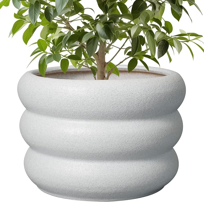 SQOWL Ceramic Planter Pot - 10 Inch Plant Pot with Drainage Hole Large Planter for Indoor Plants Outdoor Flower Pot Decorative Plant Pot for Garden Bathroom Decor White