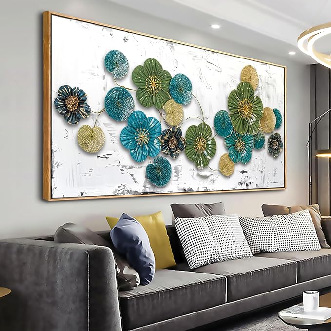 Wall Art Floral Wall Decor Modern Botanical Artwork Green and Blue Canvas Painting for Bedroom Living Room Dining Room Home Office Decor 30"x60" with Framed