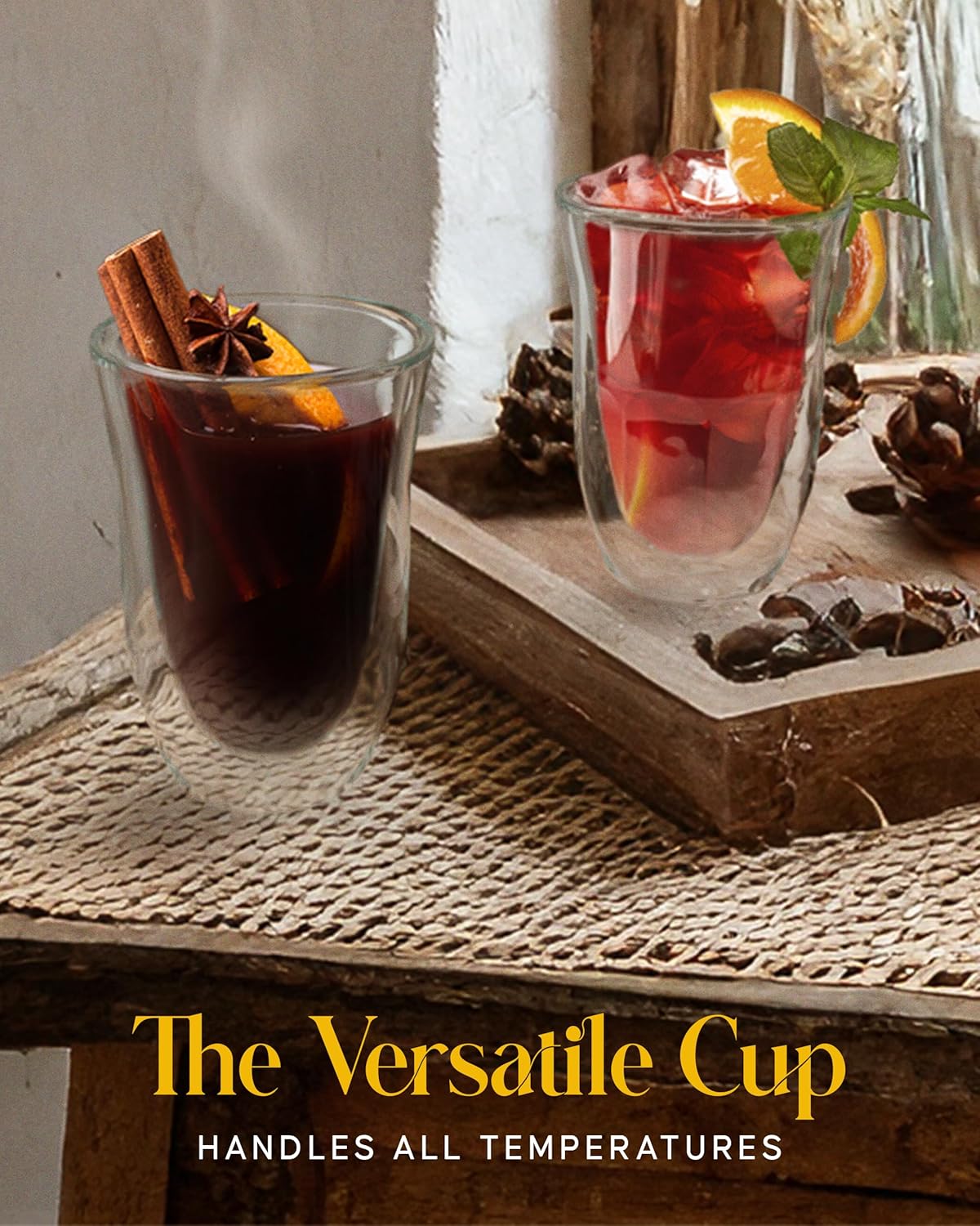 Kitchables Double Walled Glass Coffee Mugs Set of 4, 7.5oz - Insulated Clear Coffee Mug for Cappuccino, Latte, Tea, Espresso - Latte cup - Tazas Para Cafe