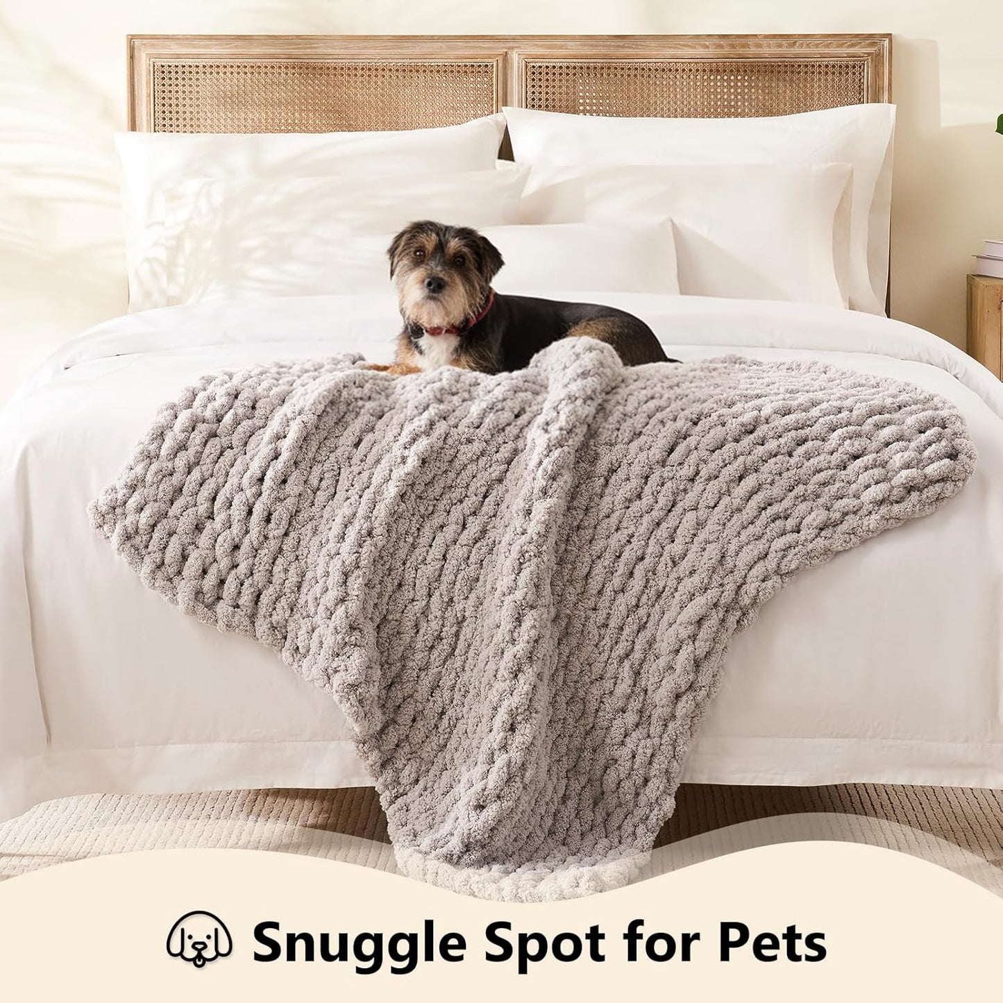 L'AGRATY Chunky Knit Blanket Throw: 30''x40'' Chenille Knitted Throw Blankets for Bed Couch - Handmade Thick Big Cable Knot Blanket - Large Chunky Crochet Rope Blankets for Home Decor(Grey)