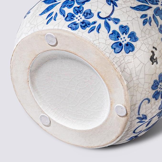 Blue and White Ceramic Vase for Flowers,9 inch Rustic Vintage Chinoiserie Vases Home Decor, Farmhouse Decor, Shelf, Living Room, Bedroom, Table Decoration