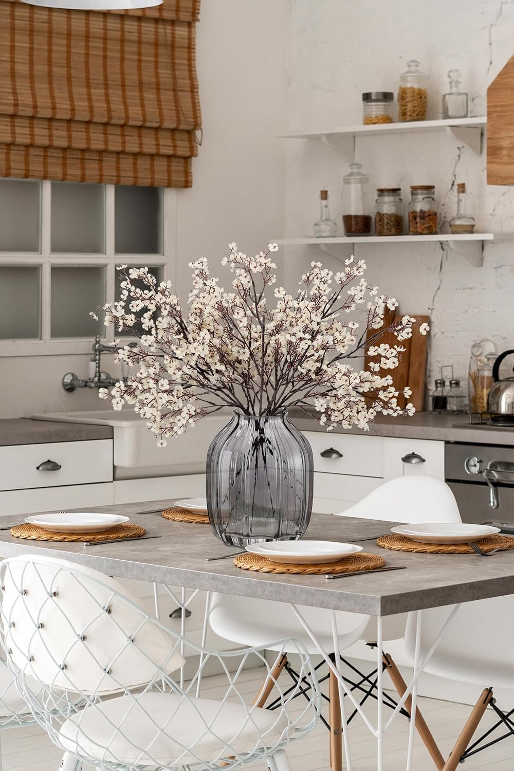 JAKY-Global Fake Fall Flowers Artificial for Decoration Faux Silk Babys Breath Floral Stems Home Indoor Halloween Decor Centerpieces Tables Vase Beige 12pcs