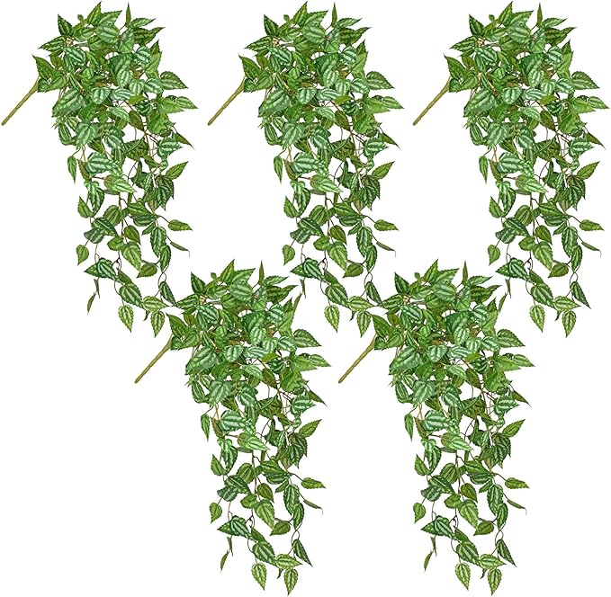 DILATATA Fake Hanging Plants Artificial Hanging Plants 22" Faux Peperomia Hanging Leaves Plants for Wall Shelf Home Indoor Outdoor Decor - 5 Pack