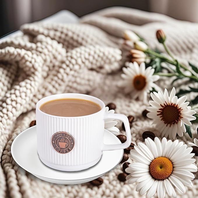 Topadorn Ceramic Coffee Mug 13 Oz Embossment Cups for Latte, Hot Tea, Cappuccino, Mocha, Cocoa, Office Coffee Mug with Gift Box, Set of 2