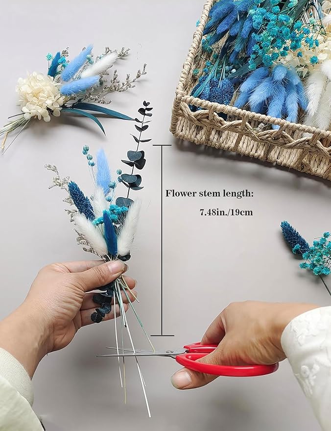 xin's convey Dried Flower with Stem for Vases, Dried Floral Bouquet, Mini Dried Flower Arrangements. (Blue)