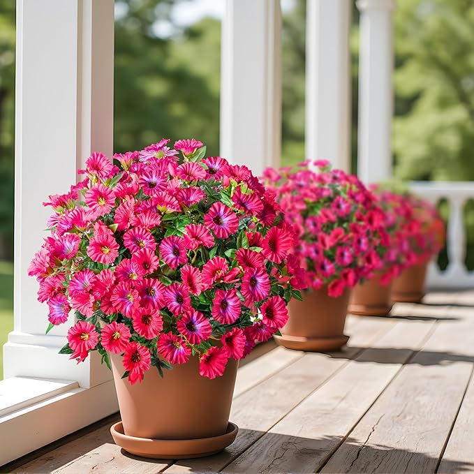 UV Resistant Artificial Petunias 13.3In Fake Flowers Artificial Flowers for Outdoors Silk Flowers 8PCS Fake Hanging Basket Plants Suitable for Outdoor Porch Decoration Patio Decor (Rose red)