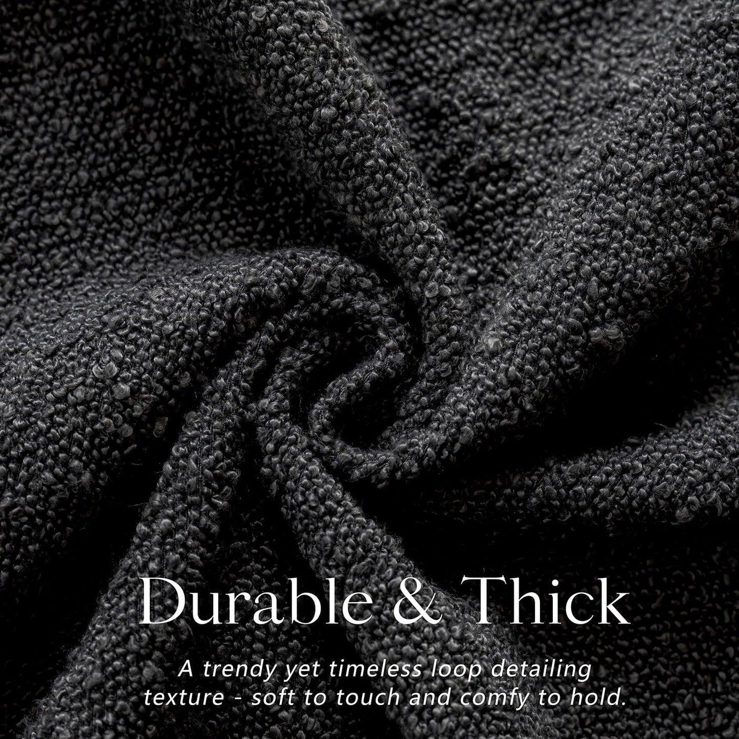 Foindtower Set of 2, Decorative Textured Boucle Throw Pillow Covers Accent Solid Lumbar Pillow Cases Cozy Couch Cushion Case for Chair Sofa Bedroom Living Room Home Decor 12 x 20 Inch Black