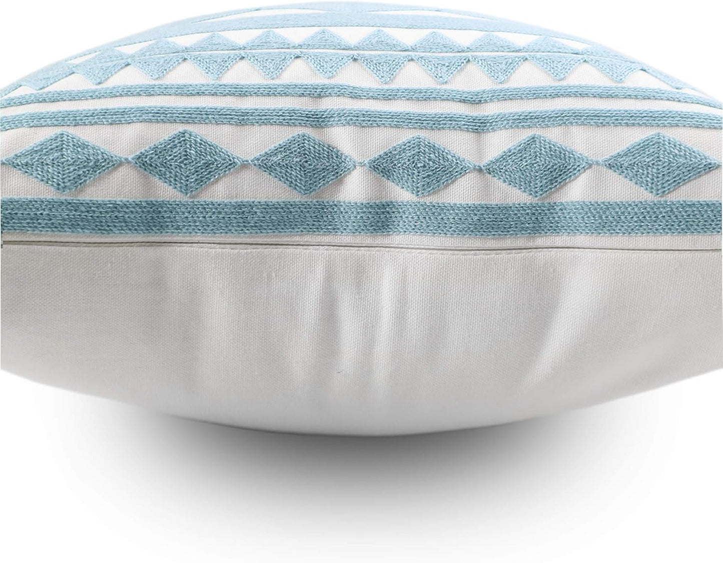 Embroidery Throw Pillow Cover 18x18 Home Décor Light Blue Geometric Cushion Cover Diamond Triangle Pillow Case Teal Floor Pillow Cover for Couch Sofa Chair 100% Cotton 45x45cm, 1 Piece