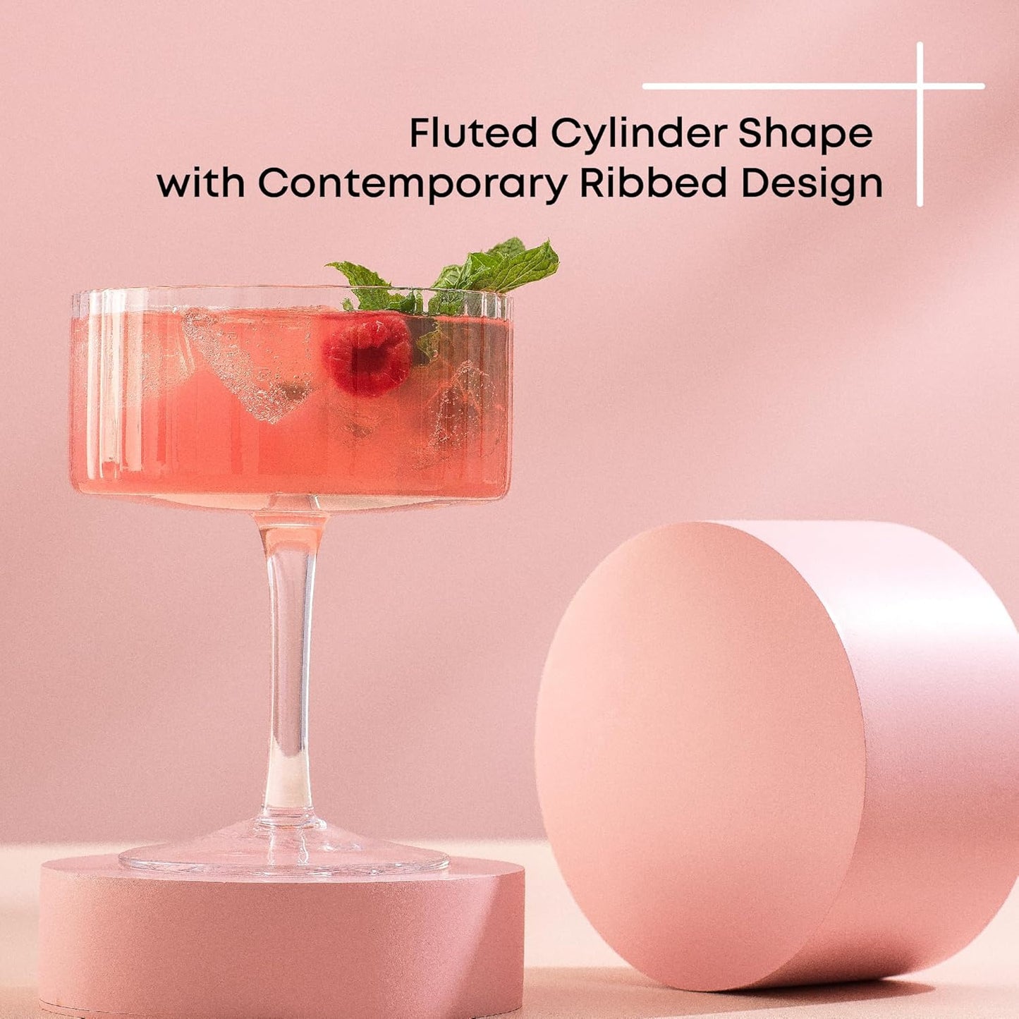 JoyJolt Elle Fluted 10oz Coupe Glass Set of 2, Unique Champagne Glasses for Cocktails and Martinis, Ribbed Vintage Style Drinking Glasses